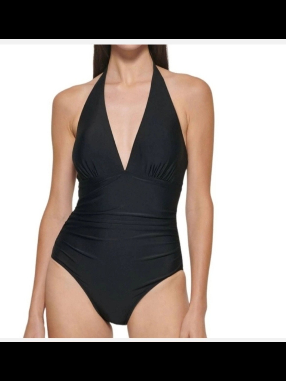 NWT DKNY Halter V-Neck Tummy Control One-Piece Swimsuit Size XL